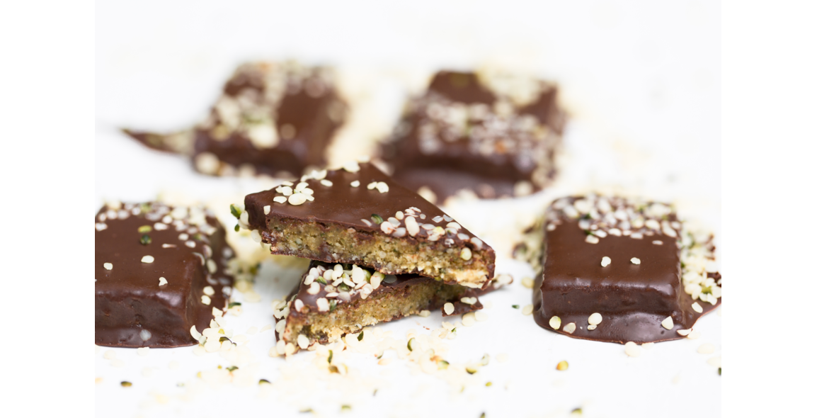 Homemade hemp bites covered in chocolate
