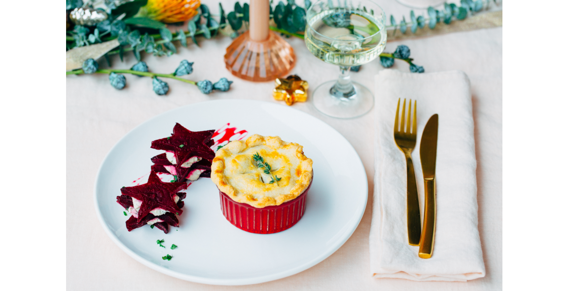 Lentil mushroom pies with red beet towers