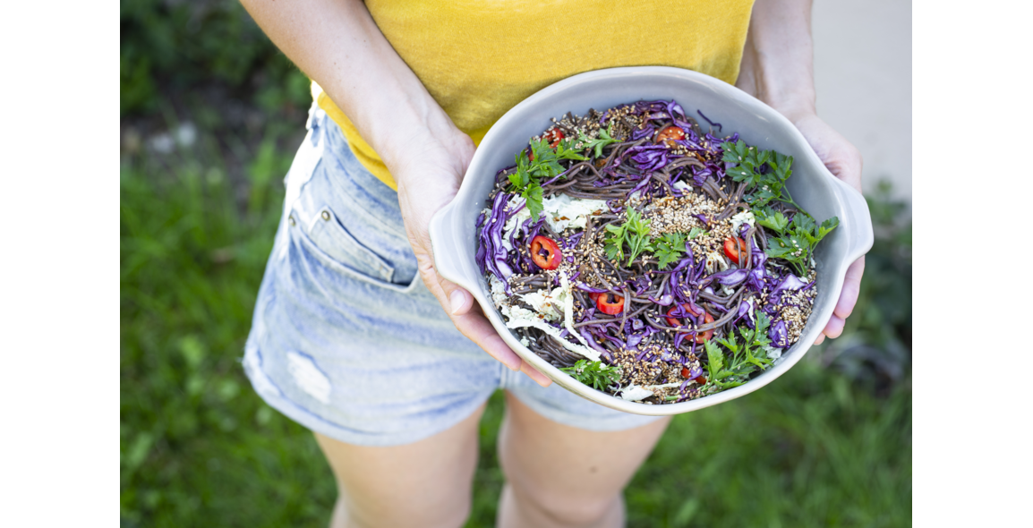 Asian Buckwheat Spaghetti-Salad with Sesame Dressing