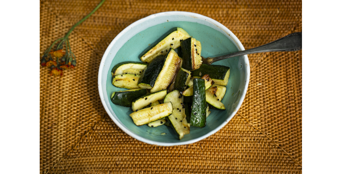 Ayurvedic Zucchini in ghee stewed with onion seed