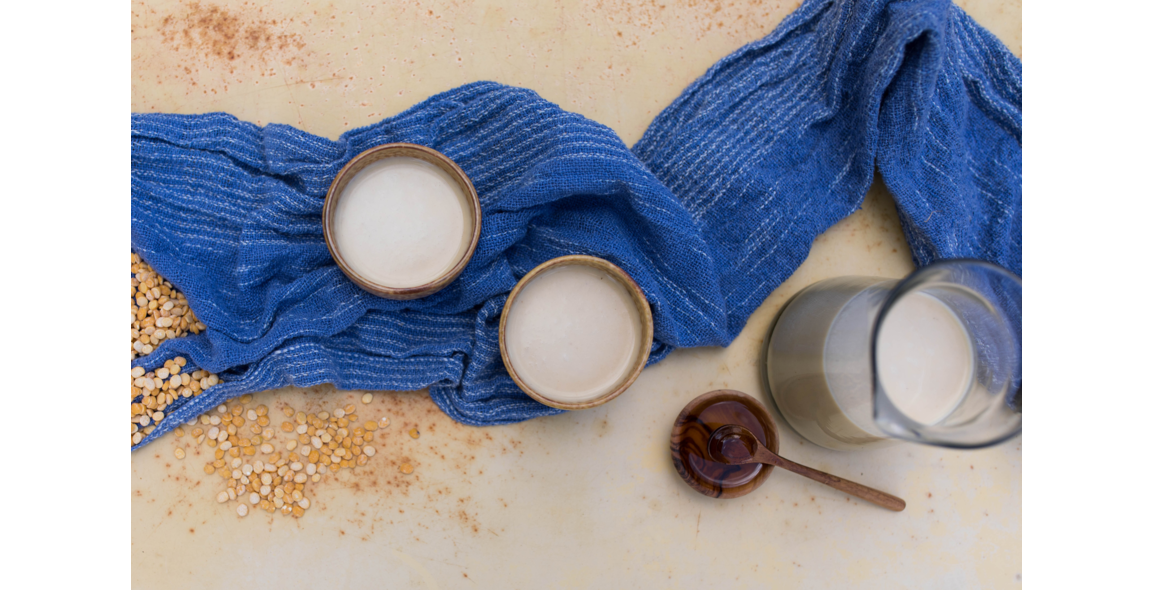 Homemade chickpea milk with almond oil