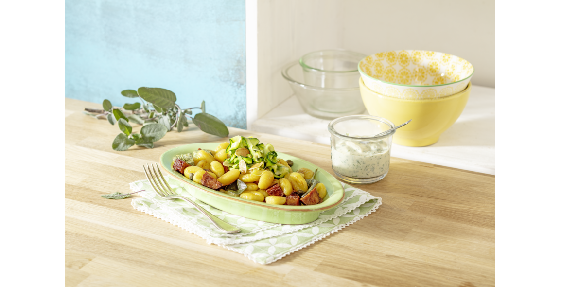 Delicious sage almond gnocchi with herb curd