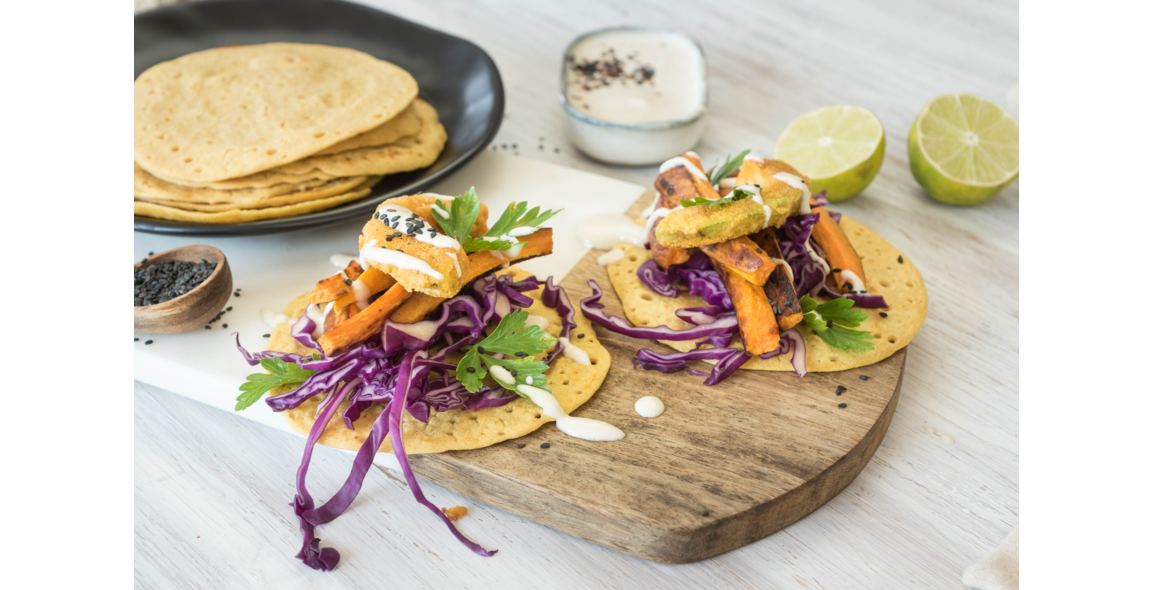Rainbow-Tacos with chickpea flour and tahini