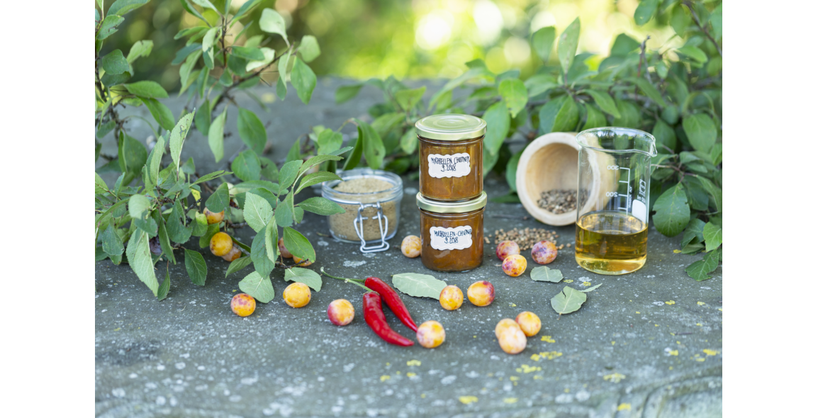 Mirabelle chutney with bay leaf