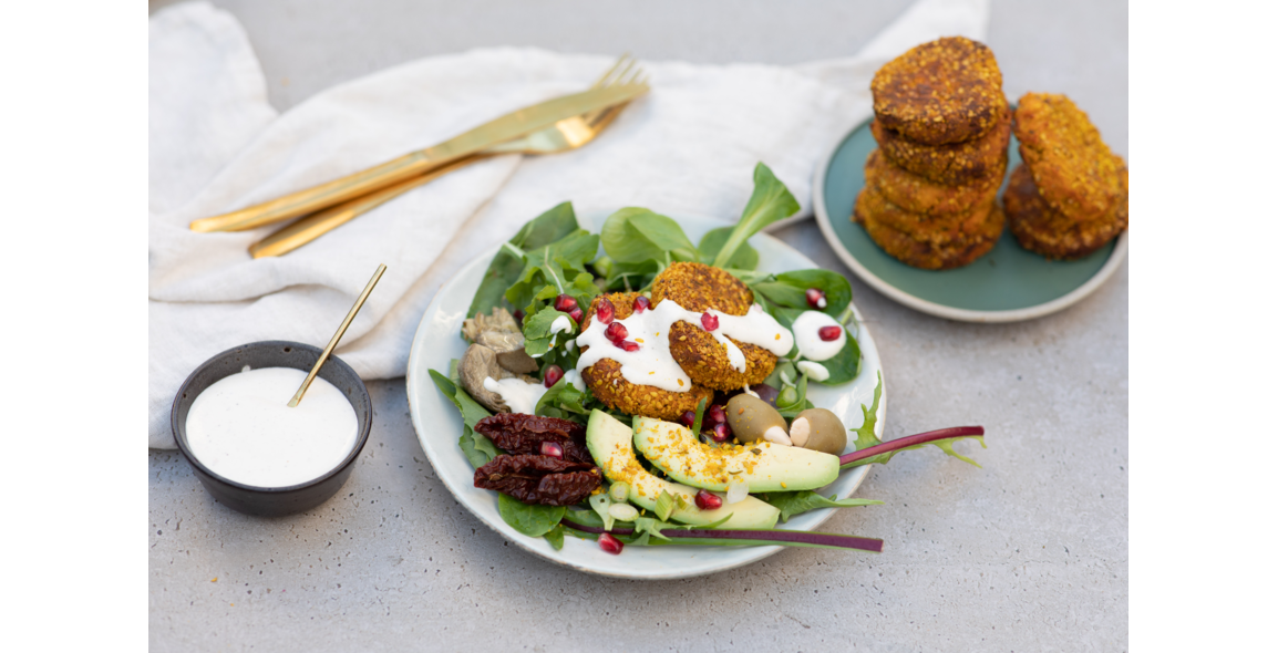 Sweet potato falafel with turmeric and Gomasio