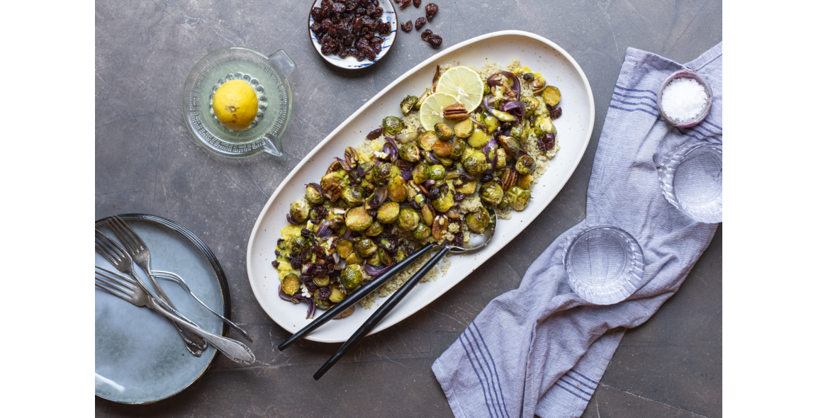 Roasted Brussel Sprouts with Quinoa and Cranberries