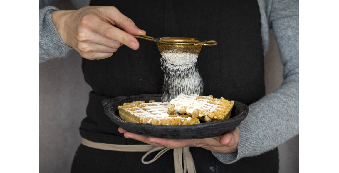 Buttermilk waffles with white almond butter
