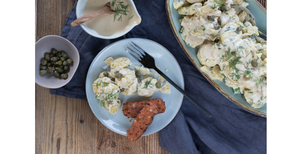 Creamy potato salad with vegan mayo