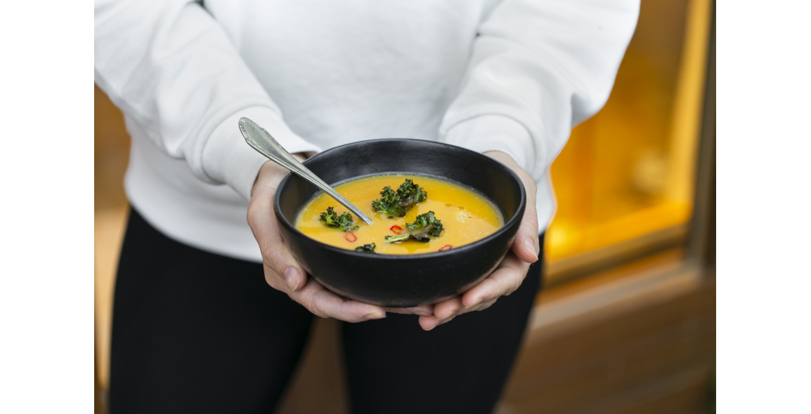 Butternut Squash Soup with kale chips