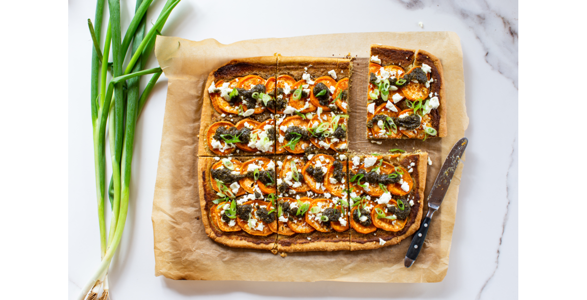 Sweet potato tart with pesto verde