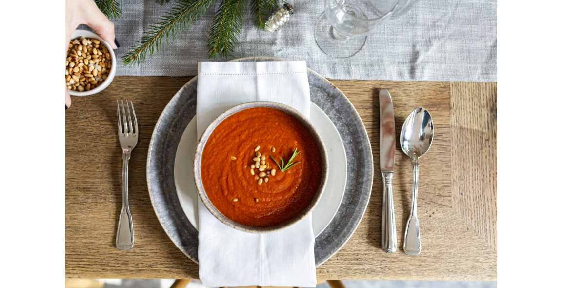 Tomato soup with cedar nuts