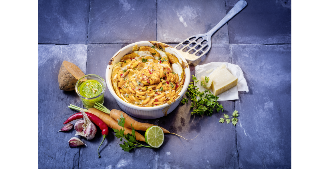 Sweet potato gratin with pesto