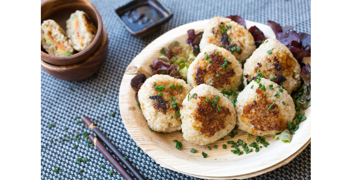 Yaki Onigiri - Asian Rice Cakes with Sweetpotatoe and Avocado