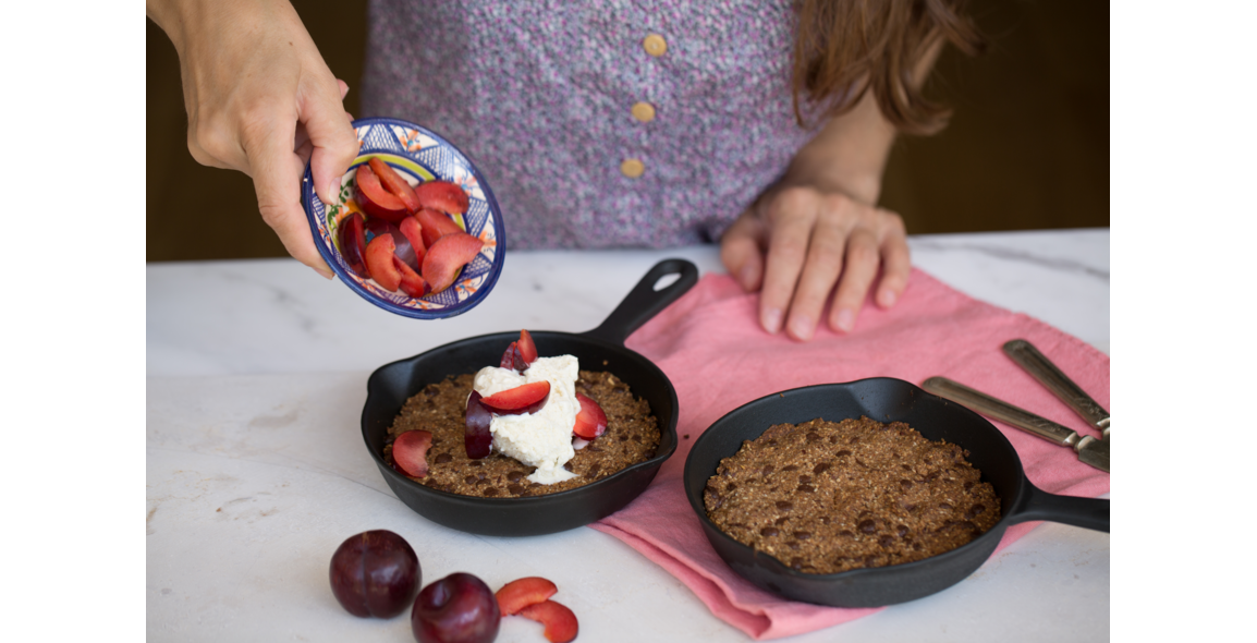 Giant vegan chocolate chip skillet cookie without flour