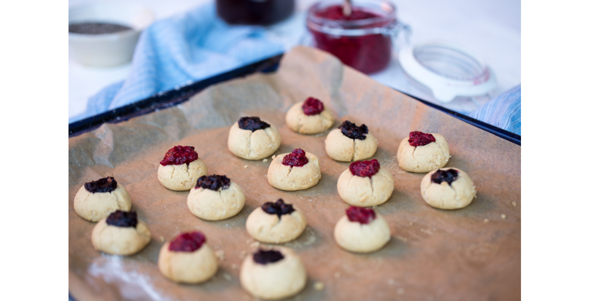 Chia Jam Thumbprint Shortbread Cookies with Ghee