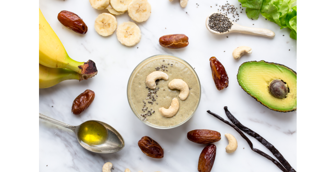 Smoothie with avocado, dates and chia seeds