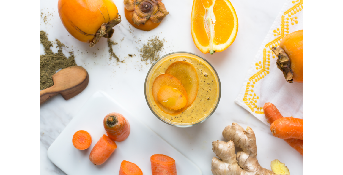 Smoothie with Kaki, Orange, Carrot und Hemp Oil
